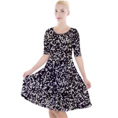 Black And White Confetti Pattern Quarter Sleeve A-line Dress by yoursparklingshop