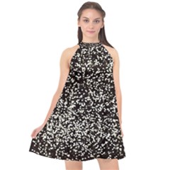 Black And White Confetti Pattern Halter Neckline Chiffon Dress  by yoursparklingshop