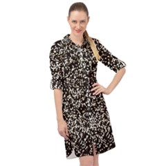 Black And White Confetti Pattern Long Sleeve Mini Shirt Dress