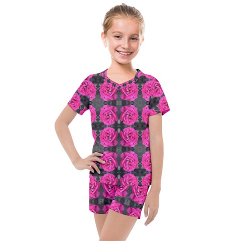 Roses Fleurs Abstrait Kids  Mesh Tee And Shorts Set by kcreatif