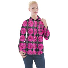 Roses Fleurs Abstrait Women s Long Sleeve Pocket Shirt