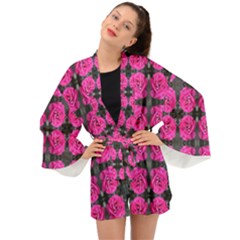 Roses Fleurs Abstrait Long Sleeve Kimono