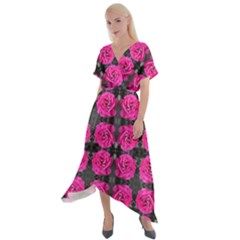 Roses Fleurs Abstrait Cross Front Sharkbite Hem Maxi Dress