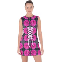 Roses Fleurs Abstrait Lace Up Front Bodycon Dress