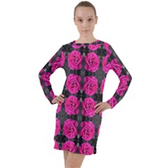 Roses Fleurs Abstrait Long Sleeve Hoodie Dress