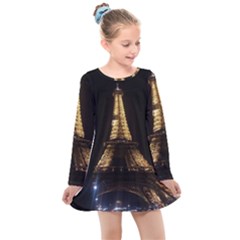 Tour Eiffel Paris Nuit Kids  Long Sleeve Dress by kcreatif