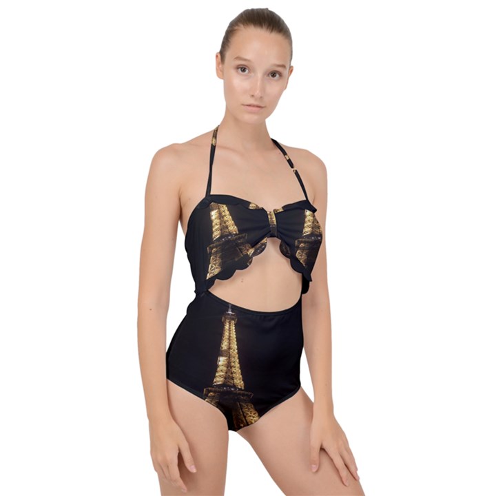 Tour Eiffel Paris Nuit Scallop Top Cut Out Swimsuit