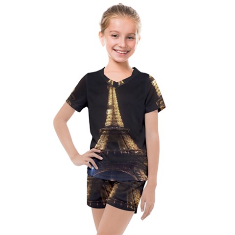 Tour Eiffel Paris Nuit Kids  Mesh Tee And Shorts Set by kcreatif