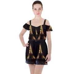 Tour Eiffel Paris Nuit Ruffle Cut Out Chiffon Playsuit by kcreatif