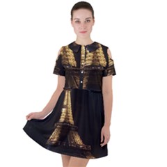 Tour Eiffel Paris Nuit Short Sleeve Shoulder Cut Out Dress  by kcreatif