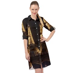 Tour Eiffel Paris Nuit Long Sleeve Mini Shirt Dress