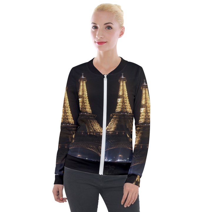 Tour Eiffel Paris Nuit Velour Zip Up Jacket