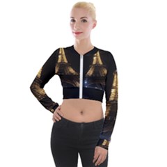 Tour Eiffel Paris Nuit Long Sleeve Cropped Velvet Jacket by kcreatif