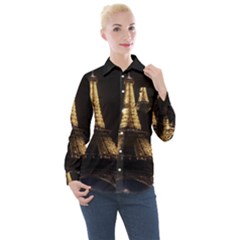 Tour Eiffel Paris Nuit Women s Long Sleeve Pocket Shirt