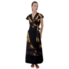 Tour Eiffel Paris Nuit Flutter Sleeve Maxi Dress by kcreatif