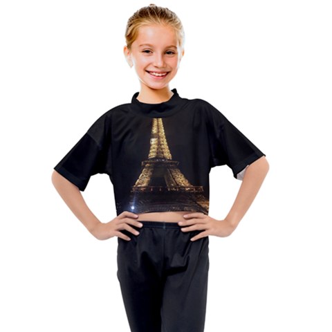 Tour Eiffel Paris Nuit Kids Mock Neck Tee by kcreatif