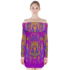 Festive Rainbow, Season To Wear Popart Long Sleeve Off Shoulder Dress by pepitasart