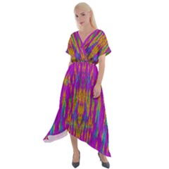 Festive Rainbow, Season To Wear Popart Cross Front Sharkbite Hem Maxi Dress