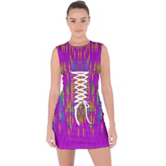 Festive Rainbow, Season To Wear Popart Lace Up Front Bodycon Dress