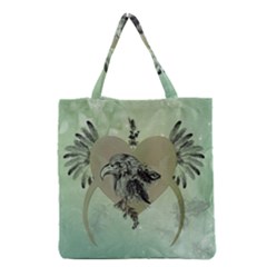 Eagle, Animal, Bird, Feathers, Fantasy, Lineart, Flowers, Blossom, Elegance, Decorative Grocery Tote Bag by FantasyWorld7