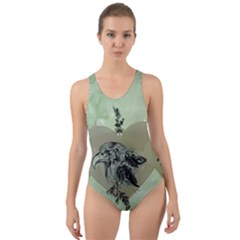 Eagle, Animal, Bird, Feathers, Fantasy, Lineart, Flowers, Blossom, Elegance, Decorative Cut-out Back One Piece Swimsuit by FantasyWorld7