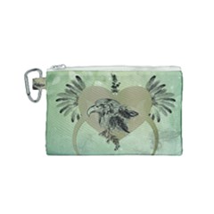 Eagle, Animal, Bird, Feathers, Fantasy, Lineart, Flowers, Blossom, Elegance, Decorative Canvas Cosmetic Bag (small) by FantasyWorld7