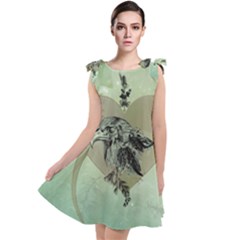 Eagle, Animal, Bird, Feathers, Fantasy, Lineart, Flowers, Blossom, Elegance, Decorative Tie Up Tunic Dress by FantasyWorld7