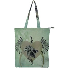 Eagle, Animal, Bird, Feathers, Fantasy, Lineart, Flowers, Blossom, Elegance, Decorative Double Zip Up Tote Bag by FantasyWorld7