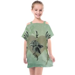 Eagle, Animal, Bird, Feathers, Fantasy, Lineart, Flowers, Blossom, Elegance, Decorative Kids  One Piece Chiffon Dress by FantasyWorld7