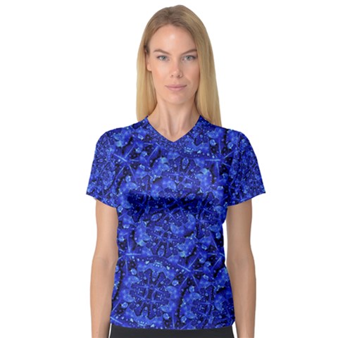 Blue Fancy Ornate Print Pattern V-neck Sport Mesh Tee by dflcprintsclothing