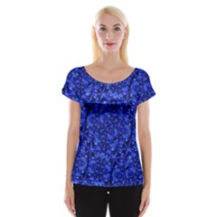 Blue Fancy Ornate Print Pattern Cap Sleeve Top