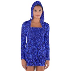 Blue Fancy Ornate Print Pattern Long Sleeve Hooded T-shirt by dflcprintsclothing