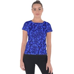 Blue Fancy Ornate Print Pattern Short Sleeve Sports Top  by dflcprintsclothing