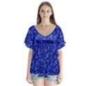 Blue Fancy Ornate Print Pattern V-Neck Flutter Sleeve Top View1