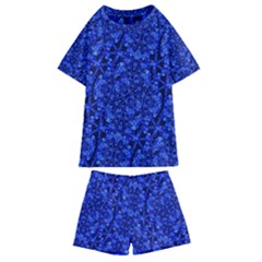 Blue Fancy Ornate Print Pattern Kids  Swim Tee And Shorts Set by dflcprintsclothing