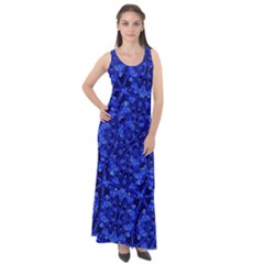 Blue Fancy Ornate Print Pattern Sleeveless Velour Maxi Dress by dflcprintsclothing