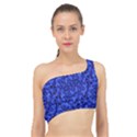 Blue Fancy Ornate Print Pattern Spliced Up Bikini Top  View1