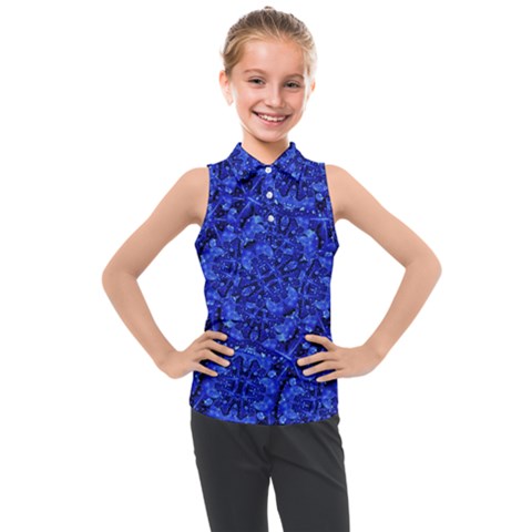 Blue Fancy Ornate Print Pattern Kids  Sleeveless Polo Tee by dflcprintsclothing