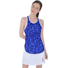 Blue Fancy Ornate Print Pattern Racer Back Mesh Tank Top