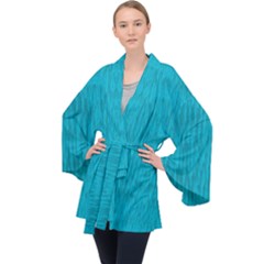 Festive Rainbow, Season To Wear Blue Long Sleeve Velvet Kimono  by pepitasart