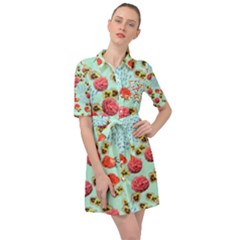 Pretty Peonies & Roses In Summer Garden Belted Shirt Dress by printondress