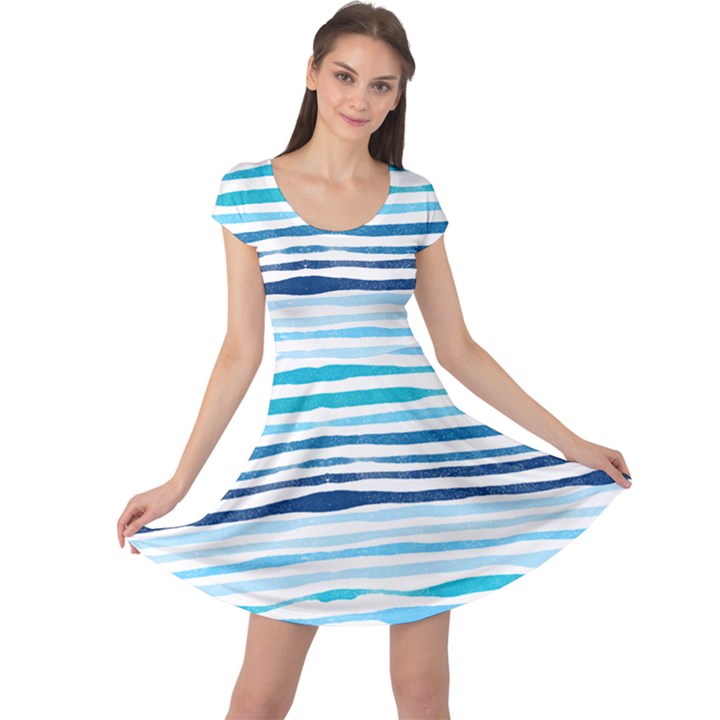 BLUE WAVES PATTERN Cap Sleeve Dress