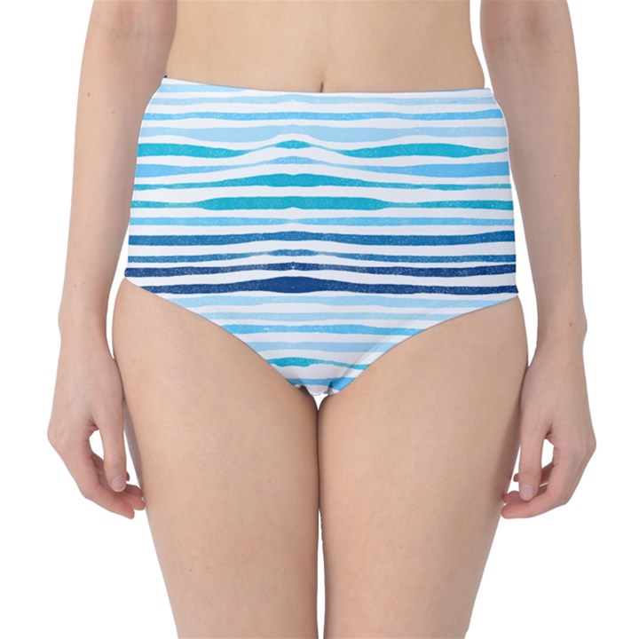 BLUE WAVES PATTERN Classic High-Waist Bikini Bottoms