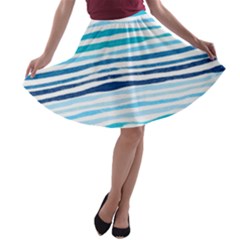 Blue Waves Pattern A-line Skater Skirt by designsbymallika