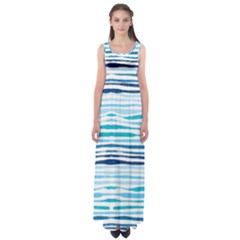 Blue Waves Pattern Empire Waist Maxi Dress by designsbymallika