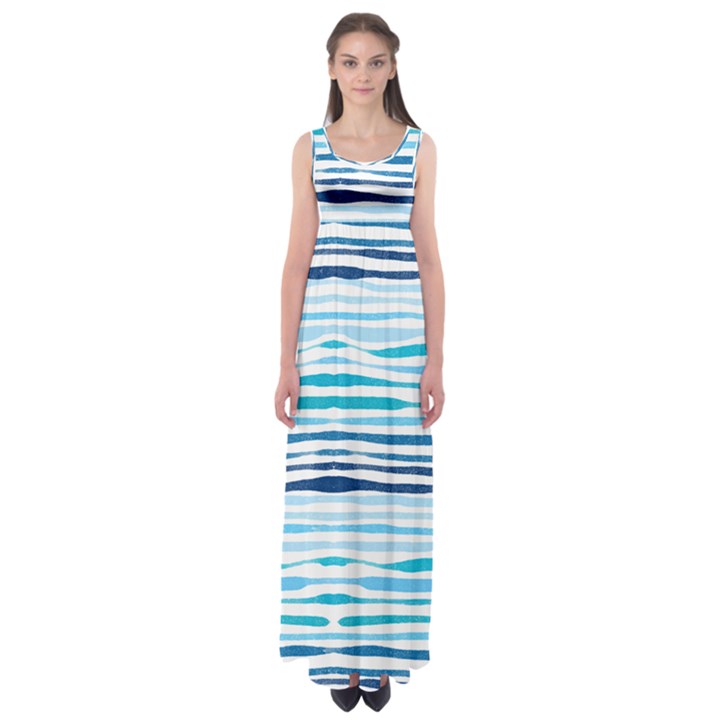 BLUE WAVES PATTERN Empire Waist Maxi Dress