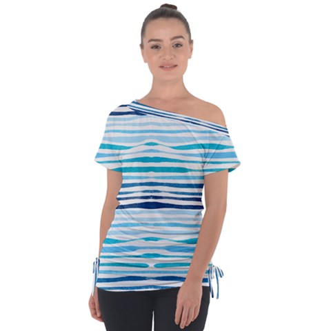 Blue Waves Pattern Tie-up Tee by designsbymallika