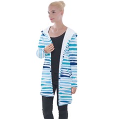 Blue Waves Pattern Longline Hooded Cardigan by designsbymallika