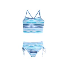 Blue Waves Pattern Girls  Tankini Swimsuit by designsbymallika