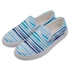 Blue Waves Pattern Men s Canvas Slip Ons by designsbymallika